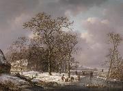 Andreas Schelfhout Figures in a Winter Landscape oil